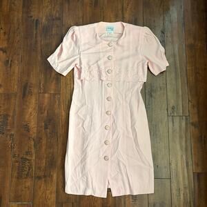 Vintage Coquette Bedford Fair Dress Womens Size 10 Pink 90s Career Embroidered